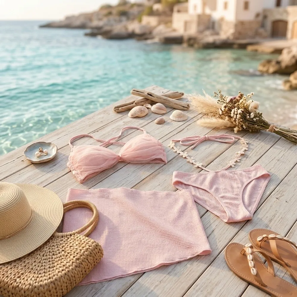 Neues ärmelloses Bikini-Set mit Schnürung, tiefem V-Ausschnitt, 3-teiliger Badeanzug, Strandkleidung, Netz-Badeanzug, Hot Spring – Detail 8