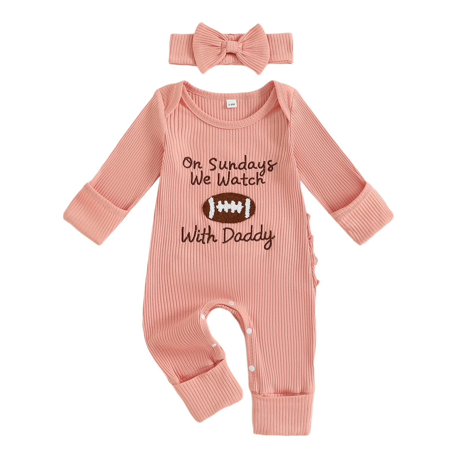 

Infant Girls Autumn Playsuit Soccer Team Logo Stitching Full Sleeve Circular Collar Bodysuit with Hair Accessory Ensemble