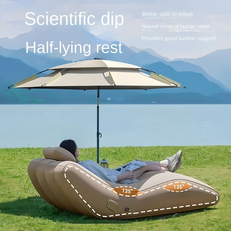 Outdoor Portable Self Inflating Lounge Chair - Waterproof Camping Lazy Sofa with Pillow and Handle, Suitable for Beach and Lawn image 6