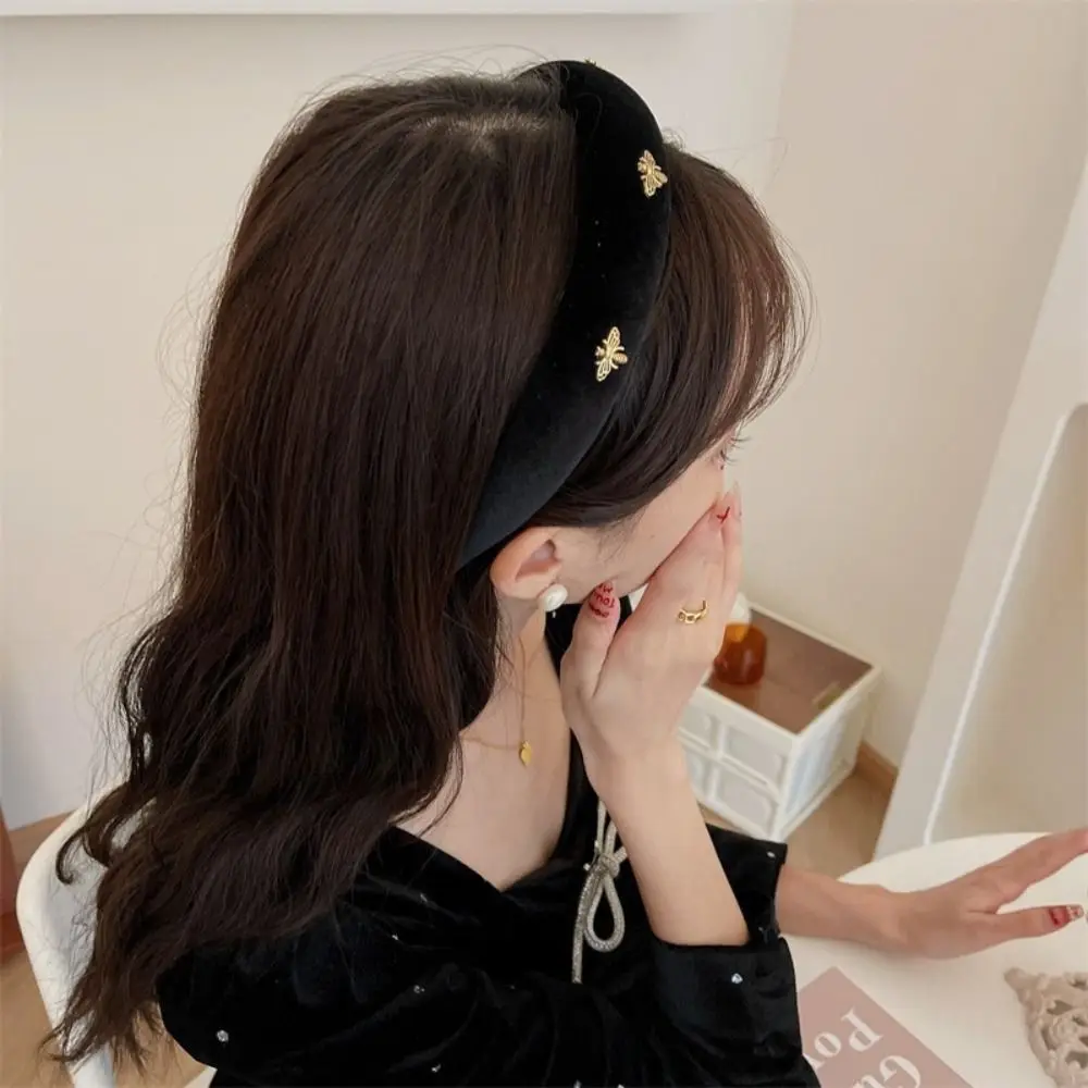 Fashion Hair Accessories Retro Hair Hoop Bee Korean Style Wide Brim Hair Hoop Velvet Headpiece French Headband Party