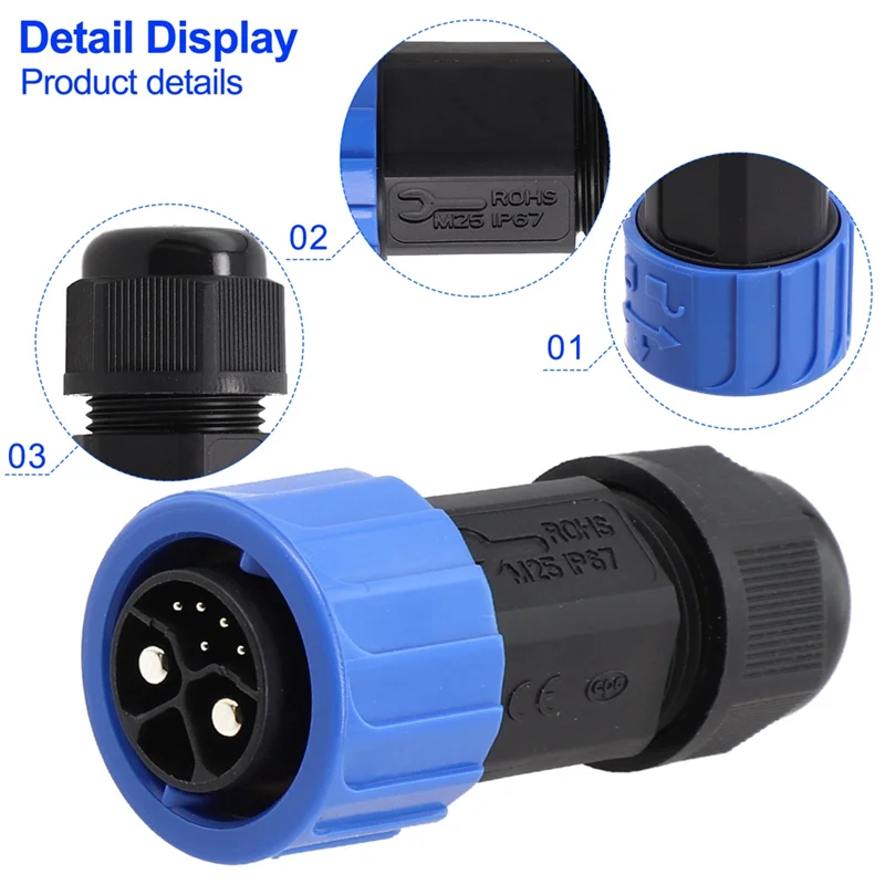 

Battery Connector 2+ 1 Plus 5 M23 IP67 Waterproof Connector Male Motorcycle Charger Socket For Energy Vehicles-B91B