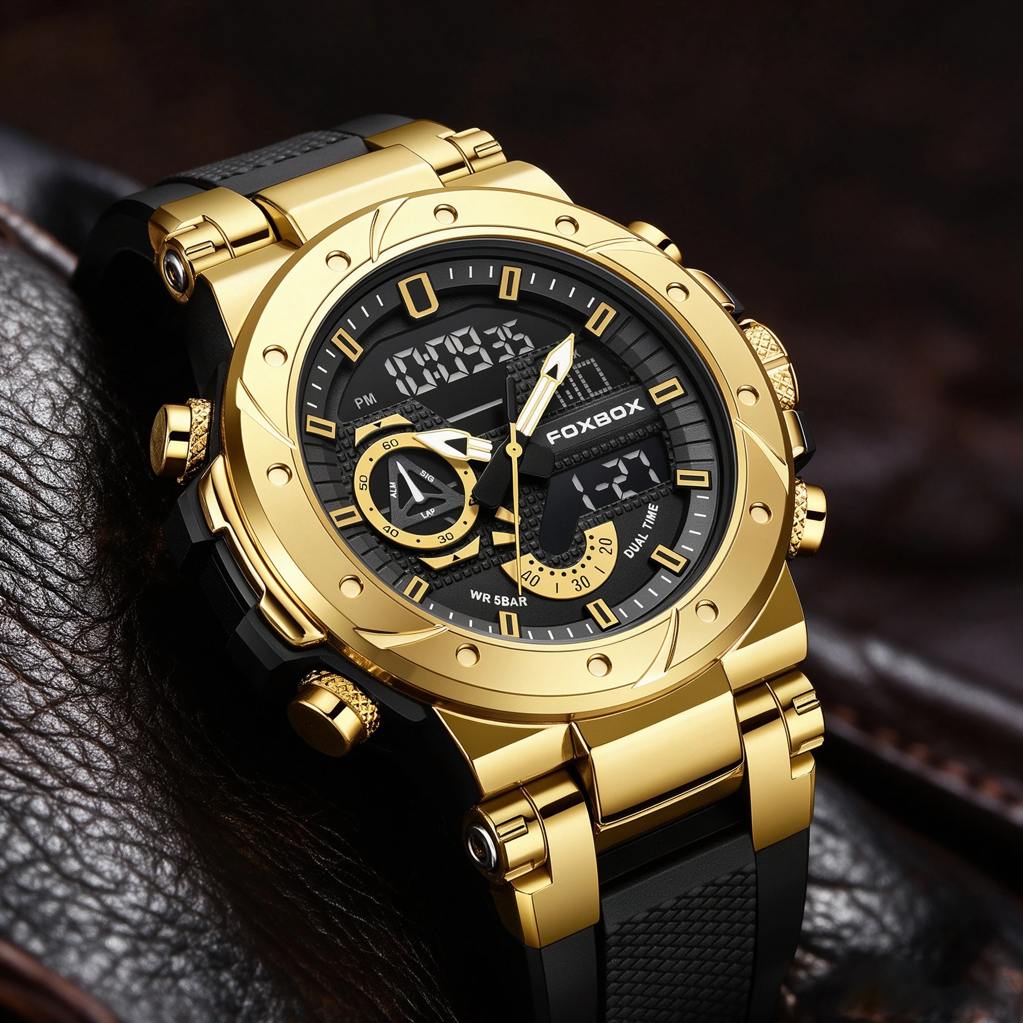 FOXBOX Men Outdoor Sports Watch Waterproof LED Analog Digital Show Multifunction Big Dial Electronic Wristwatch G style Clock