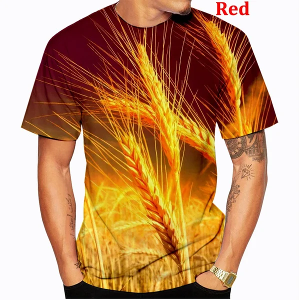 3D Print Wheat Male T-Shirts Food T Shirt Men Short Sleeve Cool T-Shirts