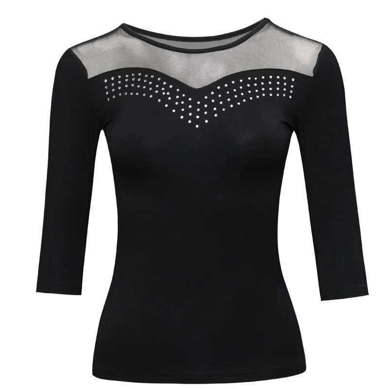 lady black dancing top with rhinestone woman waltz ballroom latin dancing top