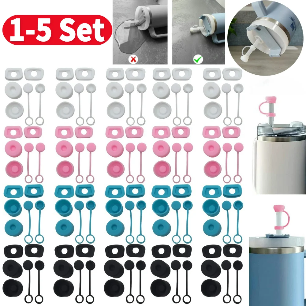Bouchon anti-renversement en silicone lavable, couvercle de bouchon de paille, bouchon de fuite de bouteille d'eau, couvercle anti-poussière, 1-5 ensemble