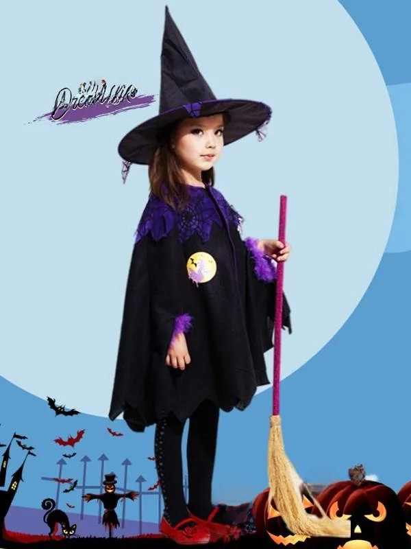 loween Costume da strega per cosplay per bambini Mantello da spettacolo Set genitore-figlio Costume da strega per ragazza Abbigliamento da spettacolo teatrale