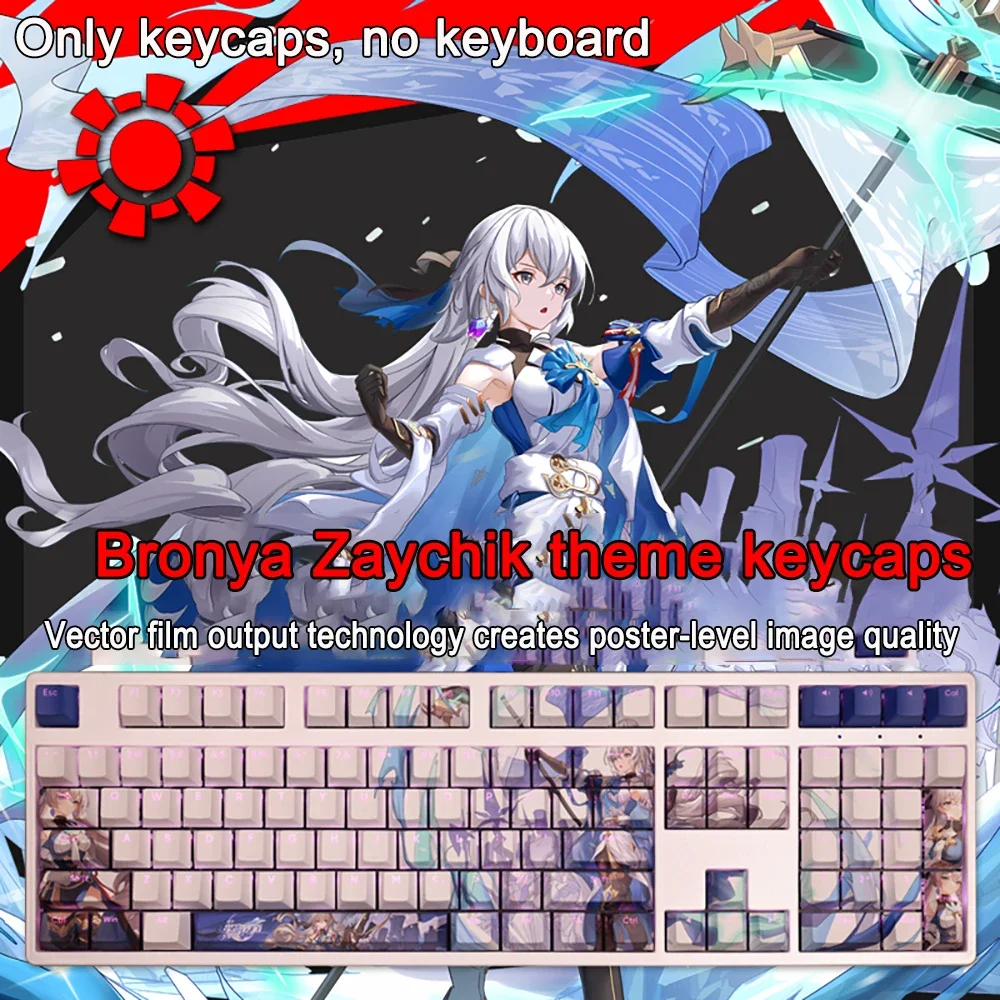 108 Tasten für Honkai Impact Keycap Bronya Zaychik PBT Subbed Cherry Hintergrundbeleuchtete Tastenkappen Anime-Tastenkappen für ANSI 61 87 104 108 Layout – Detail 9