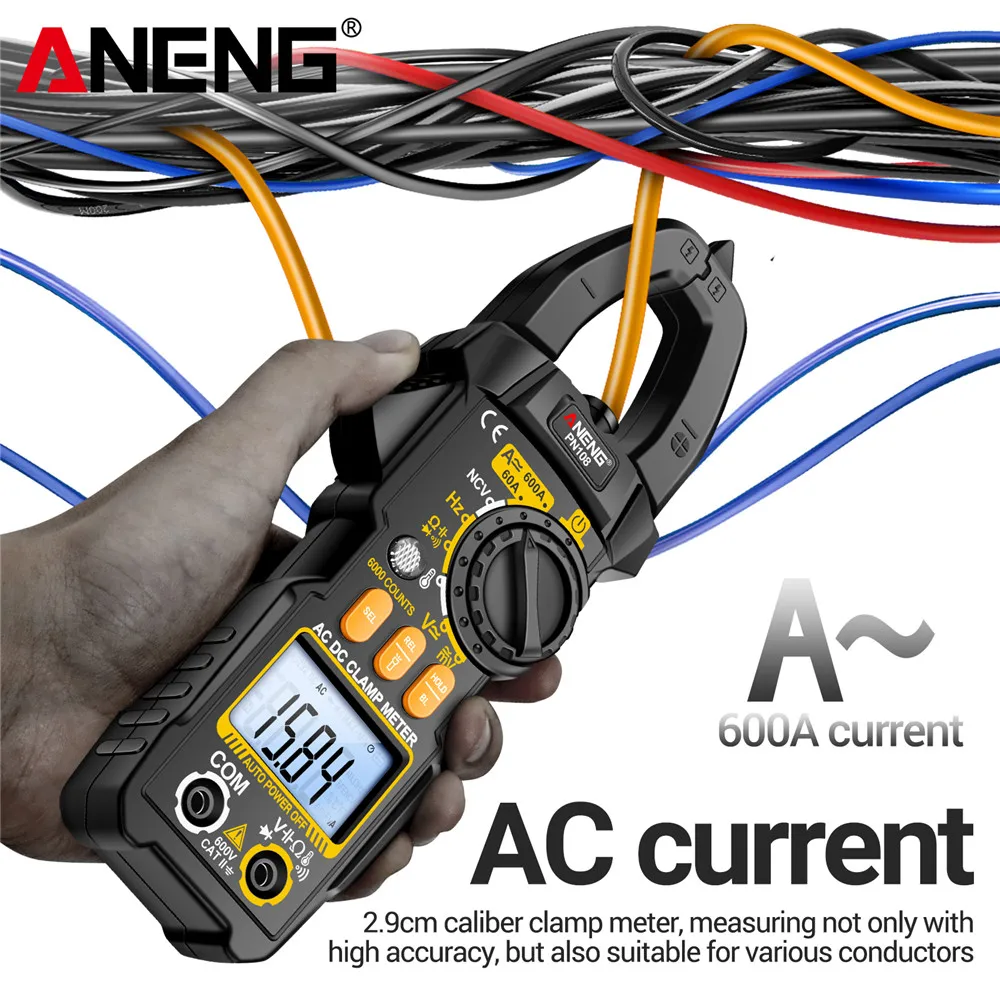 ANENG PN108 Clamp Meter 6000 Counts AC/DC Voltage 600A Current Multimeter Resistance Capacitance High Precision Tester Tool