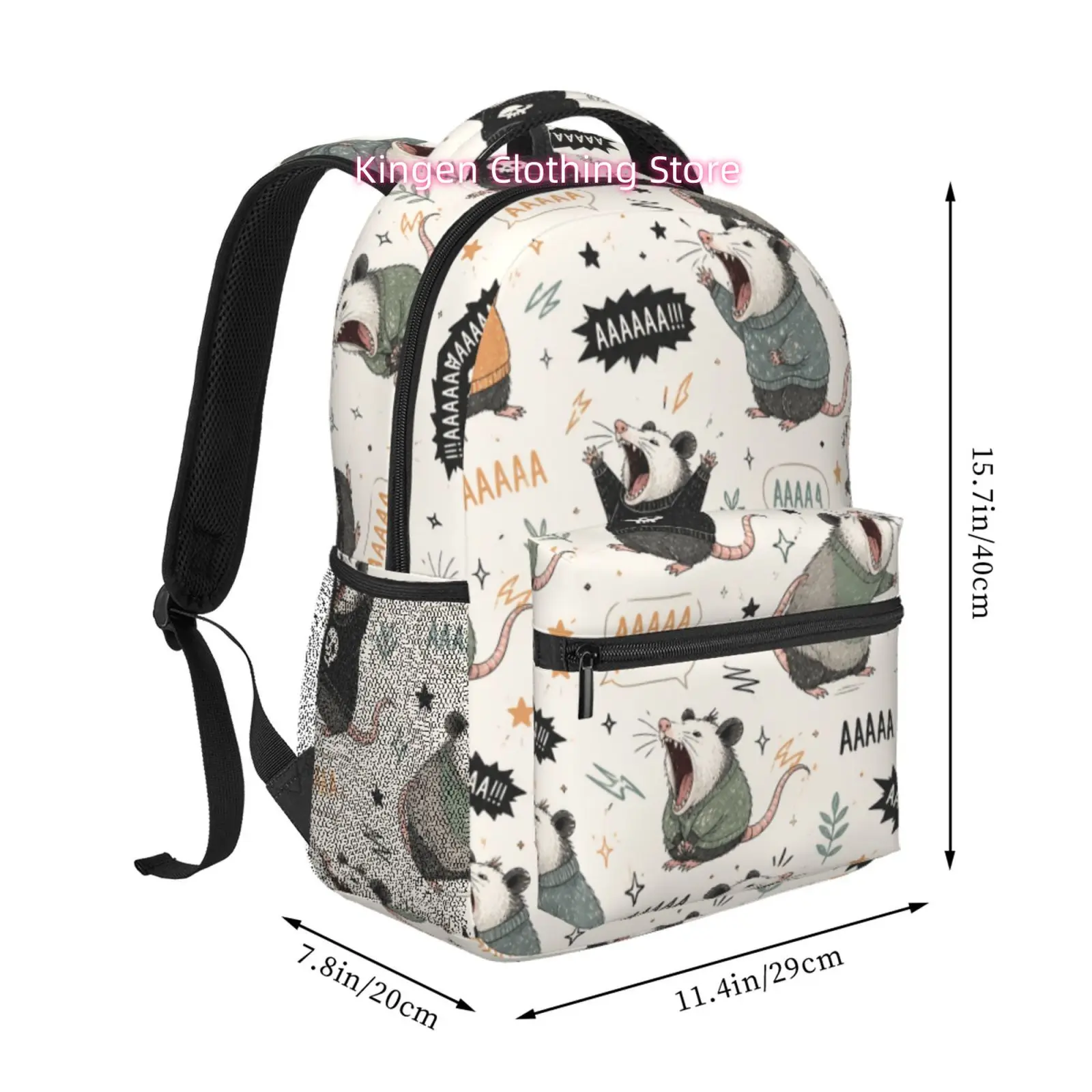 Funny Screaming Opossum Print Adult Backpack, Oxford Cloth Adjustable Shoulder Strap Casual Daypack for Animal Lovers And Adults