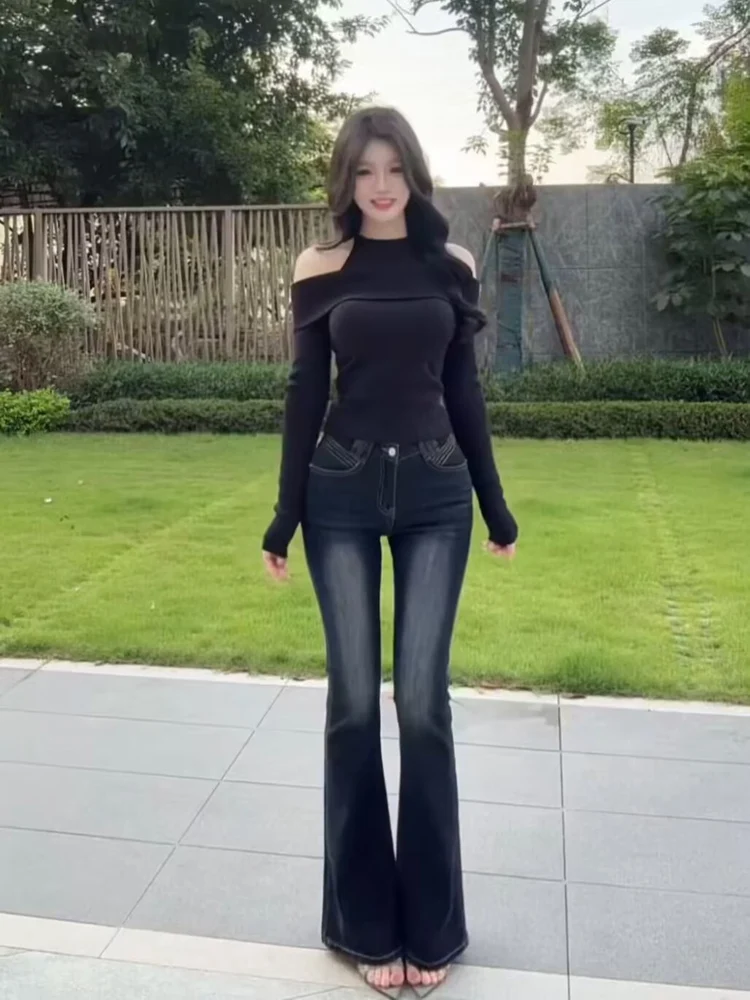 

Джинсы Slim Fit с высокой талией и V-образным вырезом на талии, подчеркивающие бедра, удлиняющие ноги, с эффектом подтяжки ягодиц, синие, из эластичного хлопкового денима, женские.