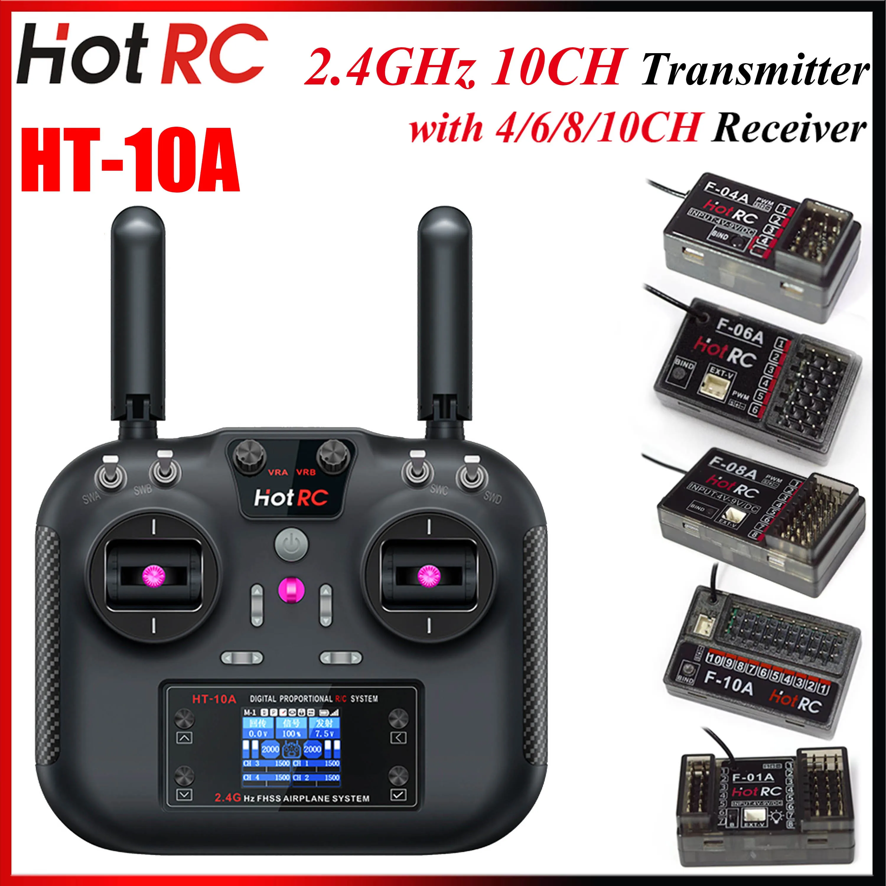 HotRC HT-10A 10CH Sender Fernbedienung F-08A F-06A F-10A 6CH 8CH Empfänger für RC Flugzeug Drone Quadcopter HT-8A Modell