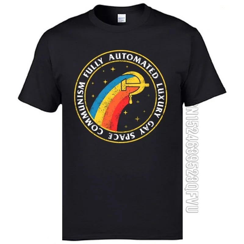 Fully Automated Luxury Gay Space Connunism Logo Men Tshirts Retro CCCP Soviet Sickle Proletariat Printed Tops T Shirt New