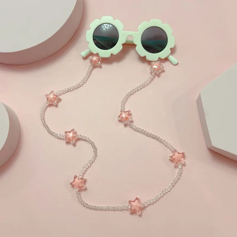 New fashion heart crystal beaded eyewear chain mask plaid for female Girls Necklace anti-lost glasses accessories