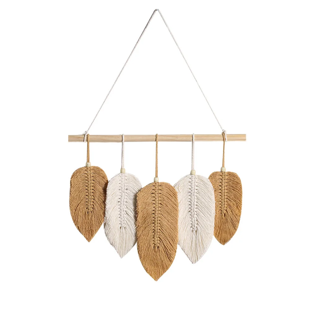 Leaf Woven Tapestry Wall Pendant Decor Hanging Wind Chime Ornament Macrame Room