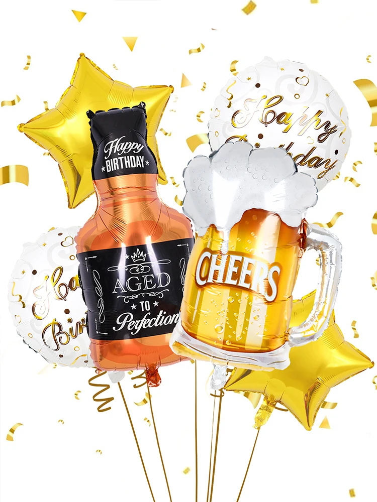 6 globos de aluminio con forma de botella de whisky y cerveza, globos con forma de jarra de cerveza, decoración para fiestas de cumpleaños con temática de cerveza, bar, fiesta de verano