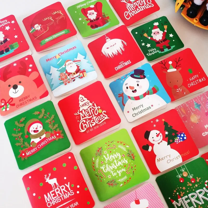 10Pcs Mini Greeting card Merry Christmas Square Party gift message snowman Mini cards DIY postcard  business 8*7CM