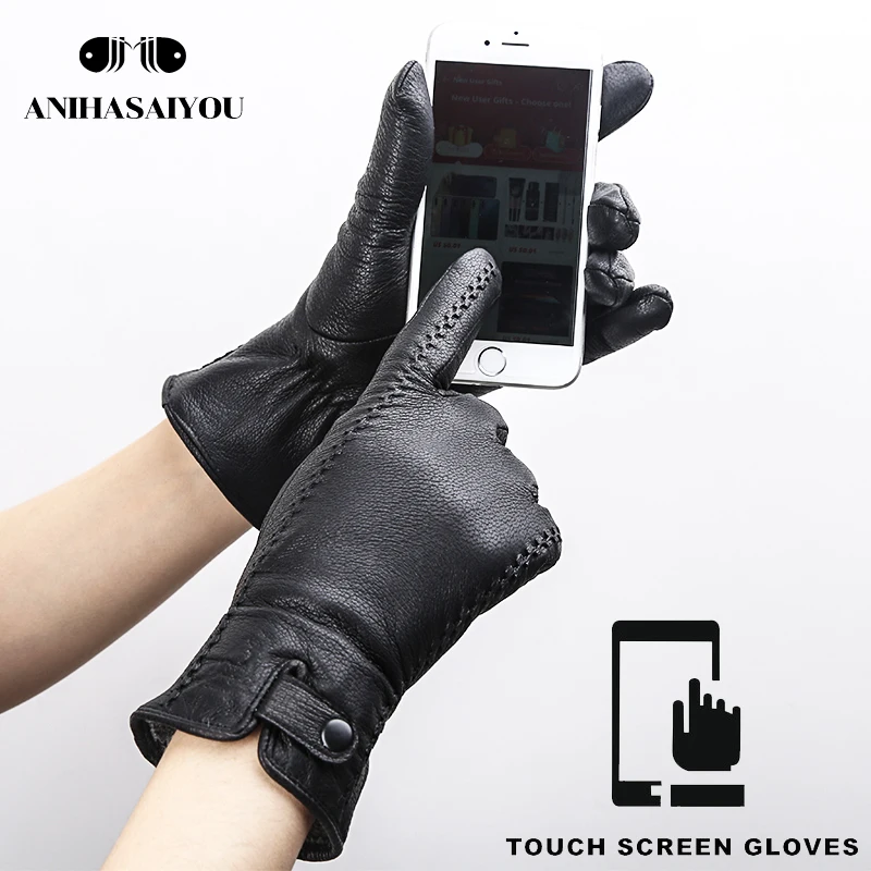 Fashion Buckskin real women's leather gloves,Comfortable warm women's winter gloves Cold protection gloves for women - 2265