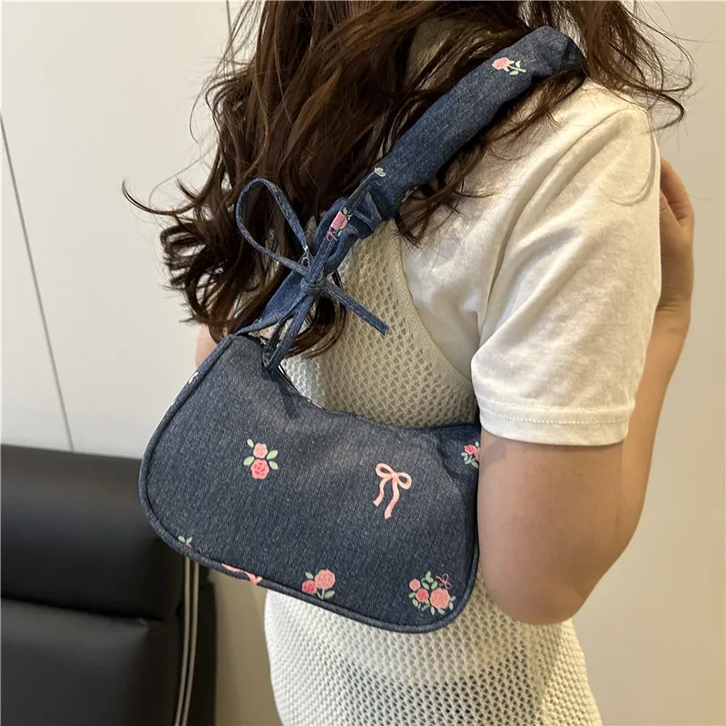 Casual Style Denim Underarm Bag Women's Simple  Early Autumn New Fashion Single Shoulder Crossbody Handbag Soft Handle