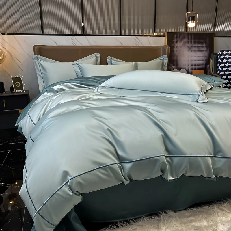 4pcs Light Luxury Wind 100% Cotton 120 Count Long Staple Cotton Bedding Solid Color Duvet Cover Bed Sheet 200x230 Four Seasons