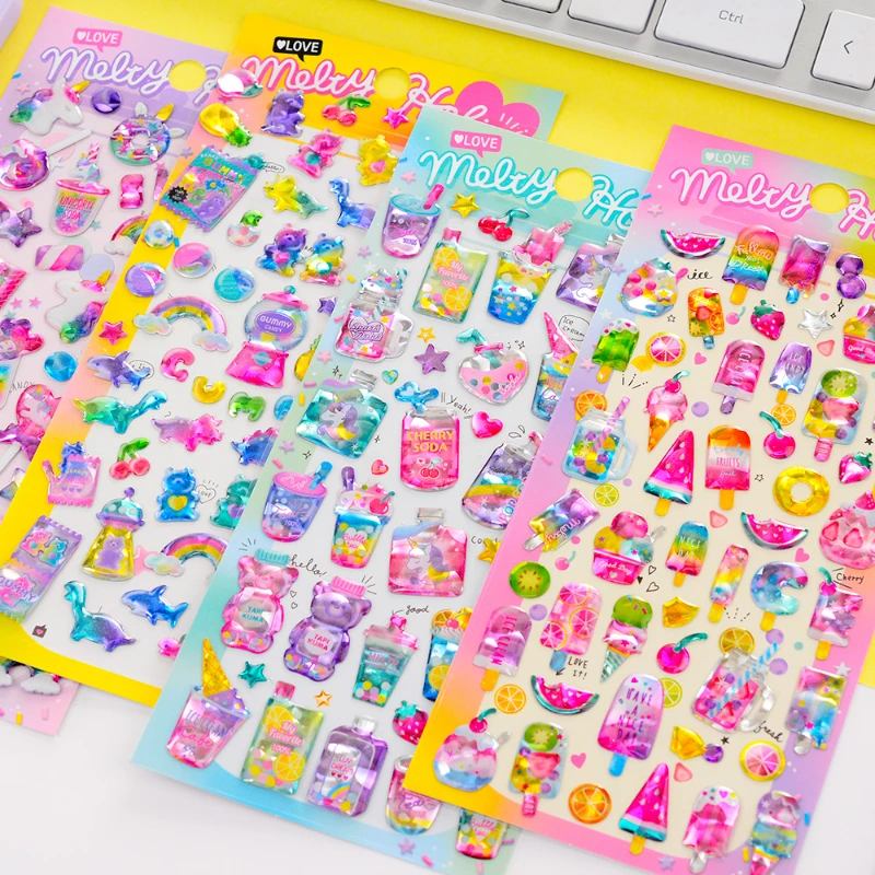 2 pcs/lot Kawaii Animals&Dessert&Candy 3D Crystal Decor Stickers Scrapbooking Diy Journaling Stationery Diary Sticker Gift