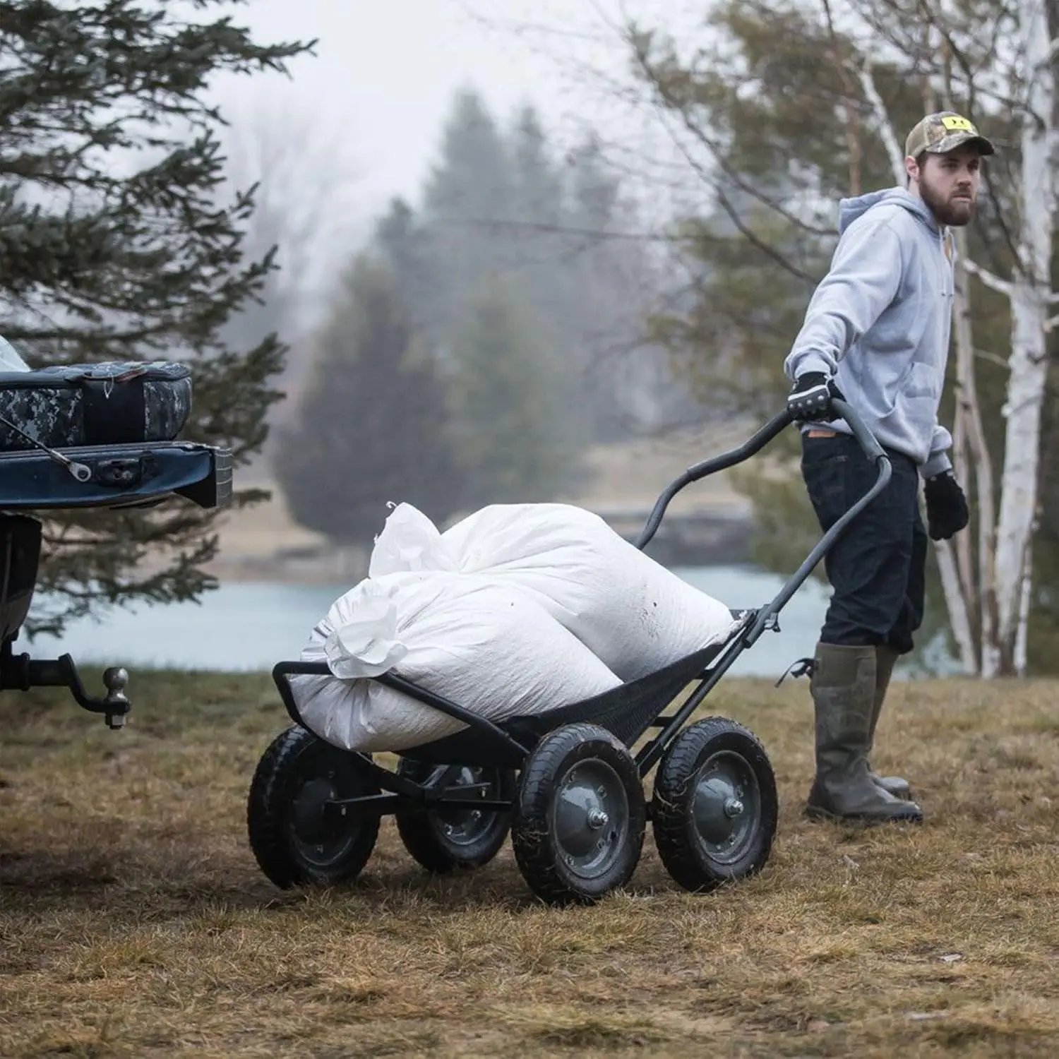 Wholesale Oversized  Steel Deer Hunting Vehicle Multi-Functional Folding Utility Gear Dolly 500 Pounds  4 Wheel OEM Customizable