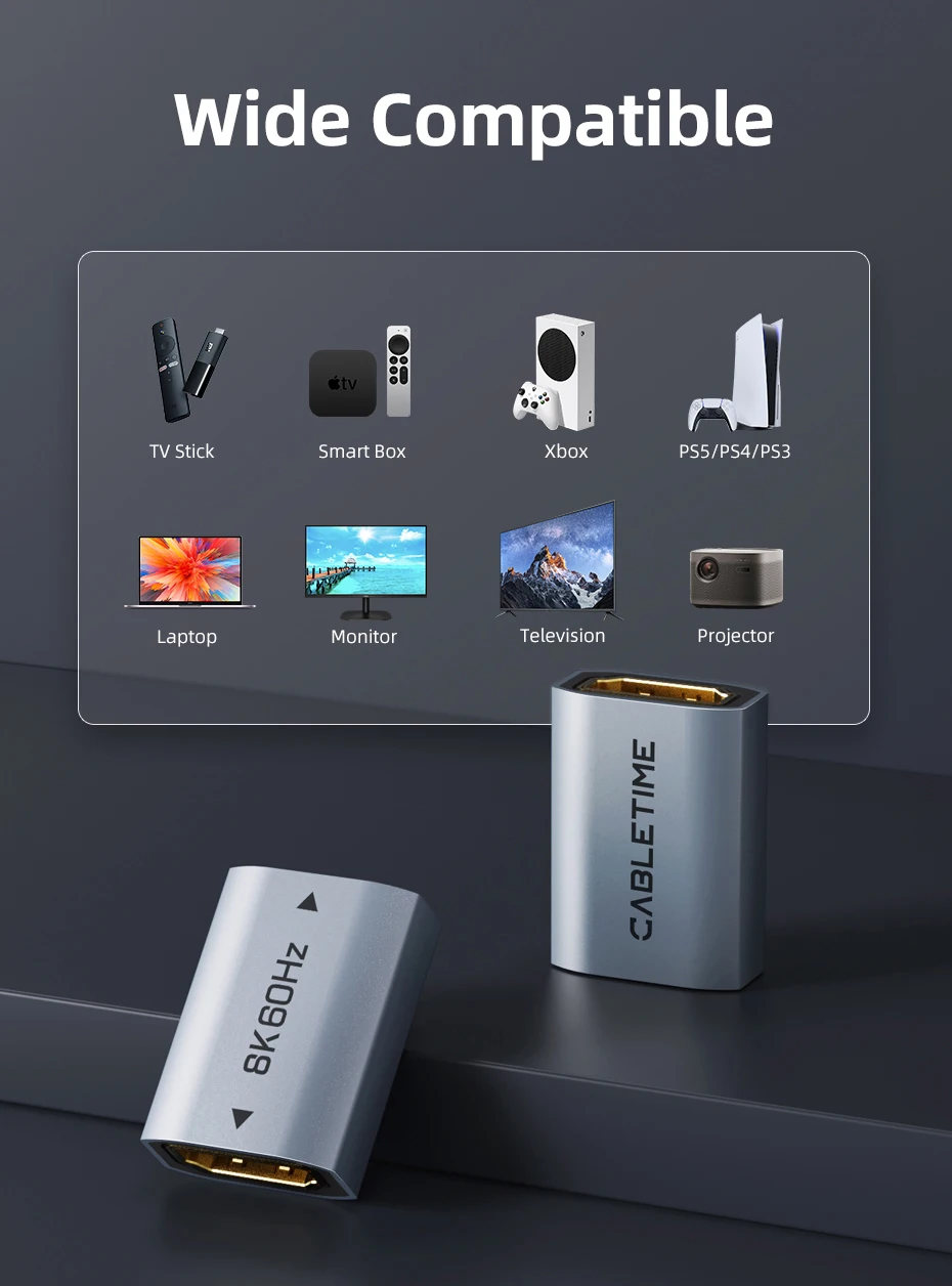 CABLETIME HDMI Extender 8K 60HZ Buchse auf Buchse HDMI 2.1 Stecker Verlängerungsadapter für PS5 Roku HDTV Stick Monitor HD 2.1 – Detail 11