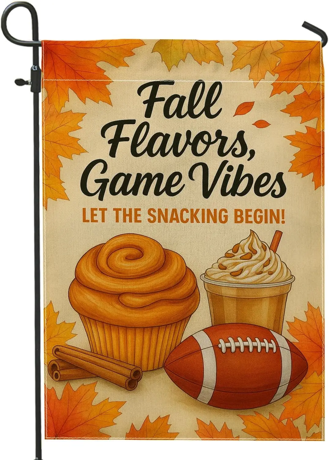 Autumn Flavors Game Garden Flag, Orange Maple Leaves Treats Outdoor Decor Banner, Double Sided Burlap Yard Flag for Fall Fes yyi