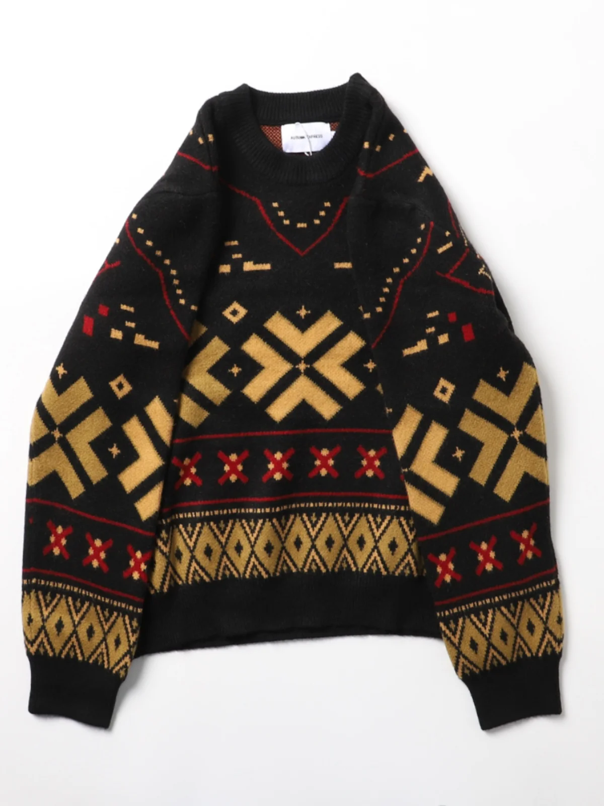 

Heavyweight High amage Thiened Personali National Sle Print Loose Overhead Men's Casual Outerwear Knitted Sweater