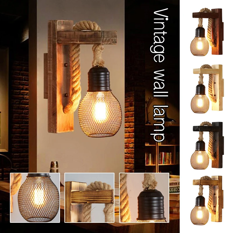 

Industrial Style Wall Lampshade E27 American Wood Corridor Balcony Restaurant Bar Light Retro Wall Lamp Bedside Lights Fixture