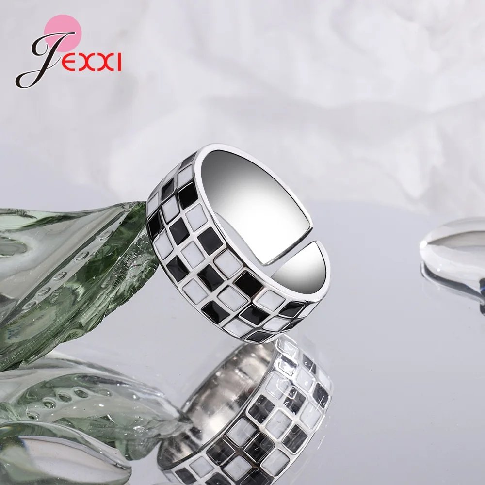 New Arrival 925 Sterling Silver Black White Alternate Open Rings For Women Sterling-Silver-Jewelry Gift