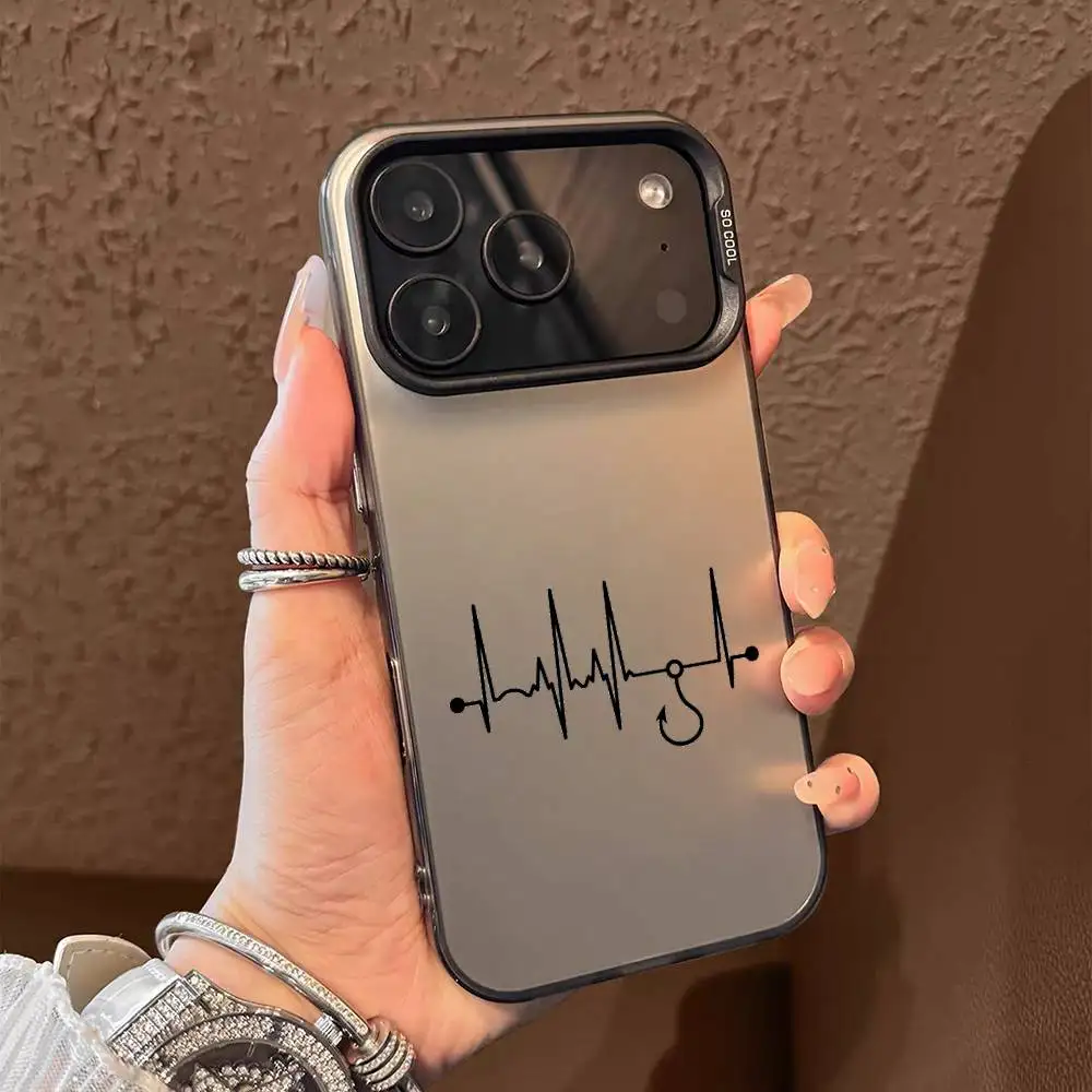 Fishing Heartbeat Fish Hook Phone Case For iPhone 17 16 15 14 13 12 11 Pro Max Black Purple Matte Laser Metallic Aurora Funda