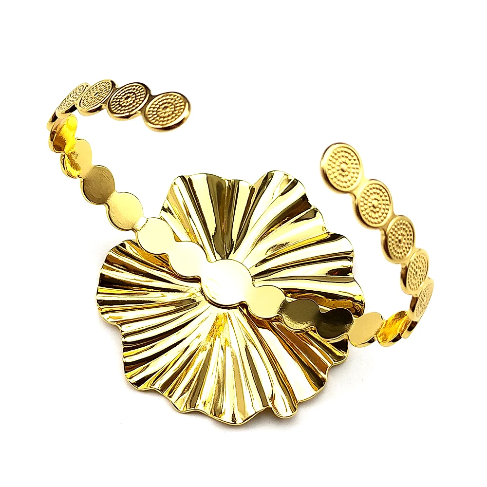 여성 소녀용 큰 과장된 꽃 팔찌 스테인리스 스틸 골드 컬러 신상 패션 프랑스 스타일 핸드 체인 쥬얼리 선물