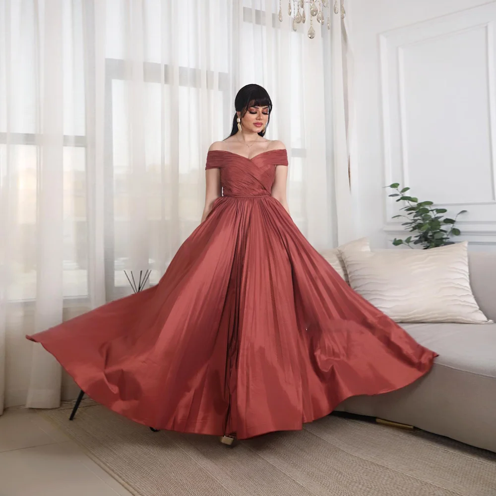 

Giggle Satin A-line Off-the-shoulder Saudi Formal Elegant Prom Gown Arab Ankle-Length Evening Party Dresses for Women 2023