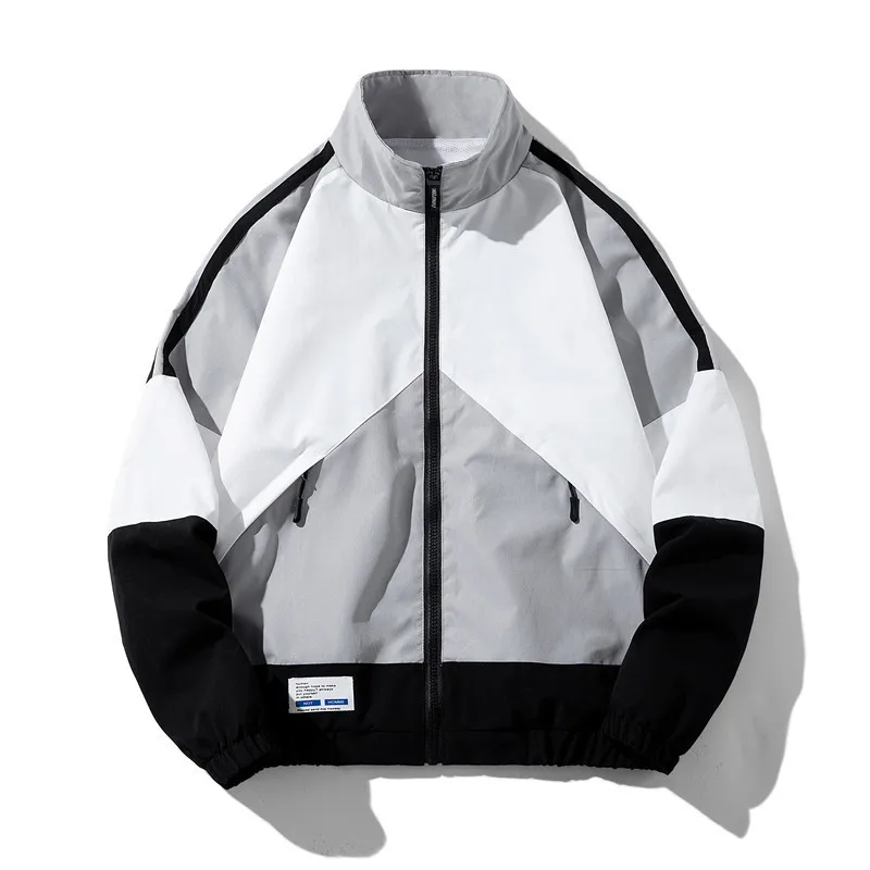 Autumn Man Jacket Contrast Color Stand Collar Zipper Men Coat Long Sleeve Oversize Daily Versatile Sport Male Sport Outerwear