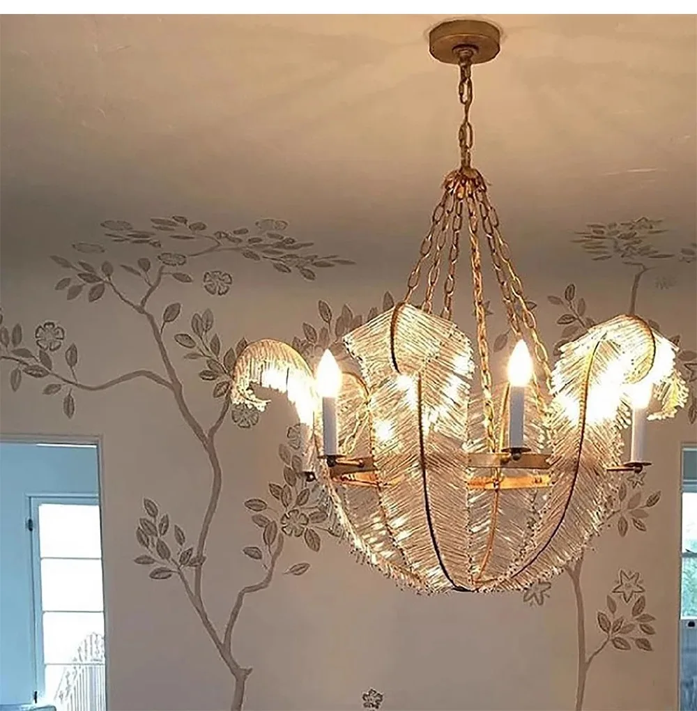 America Living Room Retro Feather Crystal  LED Ceiling Chandelier Modern Dining Room Industry Decor Light Home Decor Fixtures