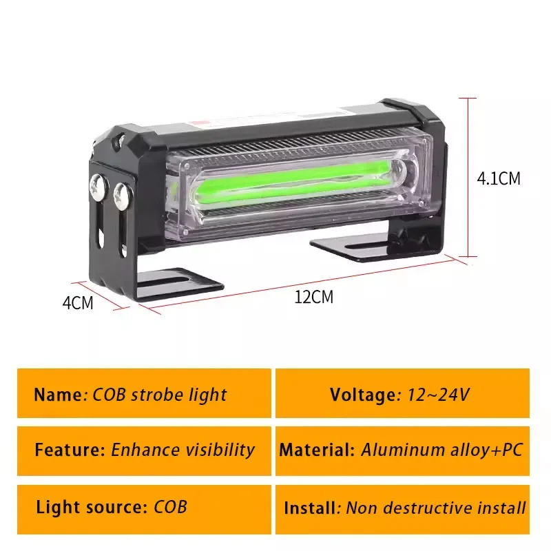 COB Car Front Grille Emergency Strobe Light Head 80W Green LED Warning Flashing Lightbar Vehicle Daytime Running Lamp 12V 24V