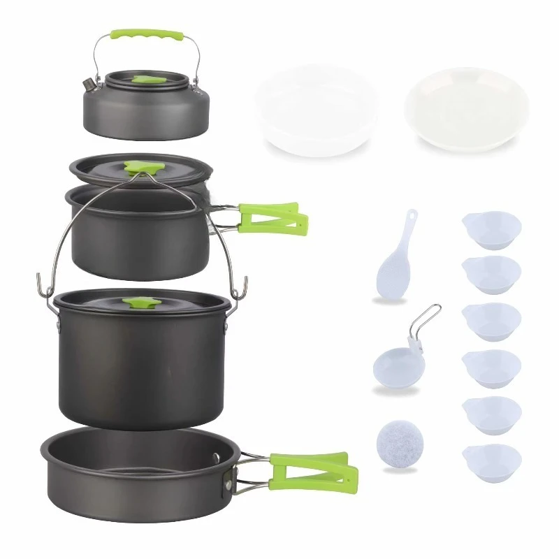 5-6 Person Aluminum Outdoor Cooker Set Lightweight Anodized Picnic Camping Travel Compatible Induction Cooker