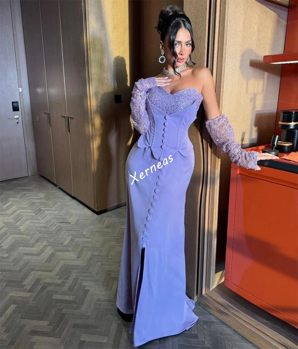 Personalizado jérsei lantejoulas botão querida pescoço trompete vestido longo sob medida ocasião mulher elegante festa vestido de noite glitter