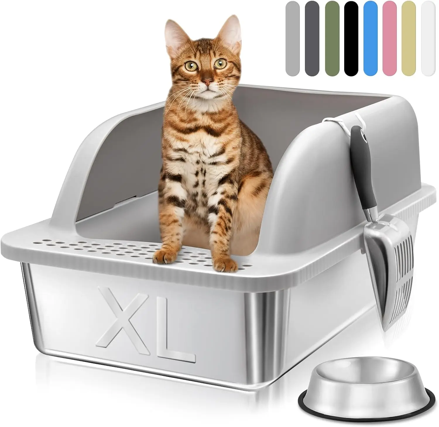 Stainless Steel Litter Box with Lid, 24'' x 16'' x 12'' Metal Cat Litter Box, Non-Stick Stainless Steel Litter Box High