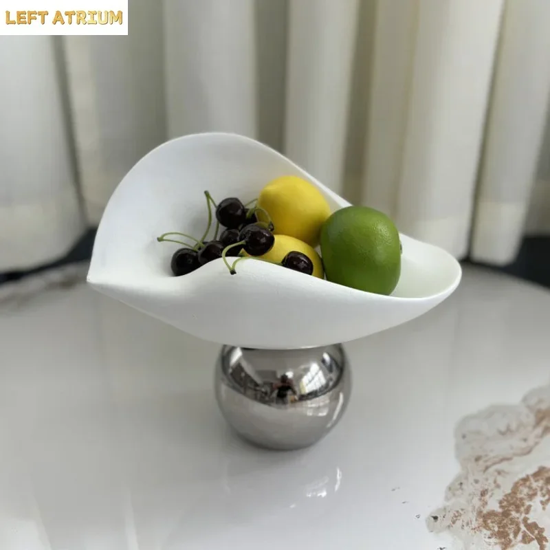 Geometric Storage Tray Fruit Plate Desktop Storage Container Geometric Silver Sphere Irregular Disc Home Decoration Accessories