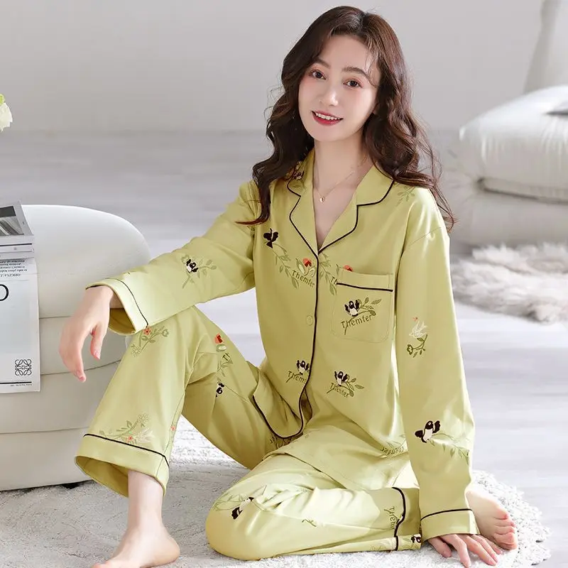 

Women Pajamas Suits Clothes Girls Loungewear Sets Cloud Cotton Sleepwear Spring Homewear Outfits Shirt Tops+Pants 2PC