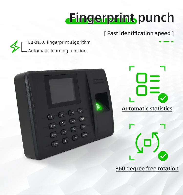 July005 ฟรี SDK Smart Staff Clock เครื่องบันทึกเวลาด้วยลายนิ้วมือเข้าและออกเครื่องเข้างานที่มีความแม่นยําสูง