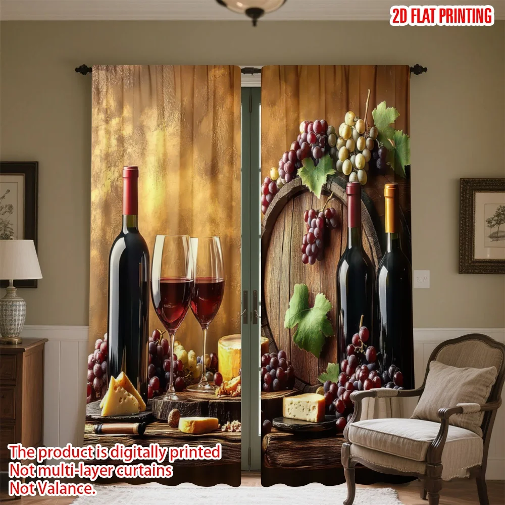 

2D flat printing 2pcs Scene Curtains Wine and Cheese Feast(1) Digital Printed Polyester Drapes Family Party Decoration for