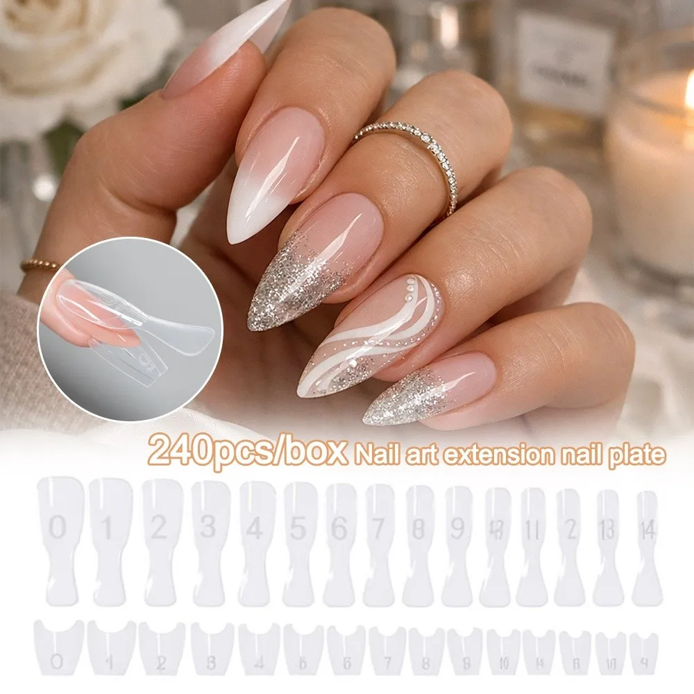 240pcs Oval Shape Sandwich Nail Forms Ultra-Thin No-Trace Nail Mold Clear Extension Quick Shortening False Nails