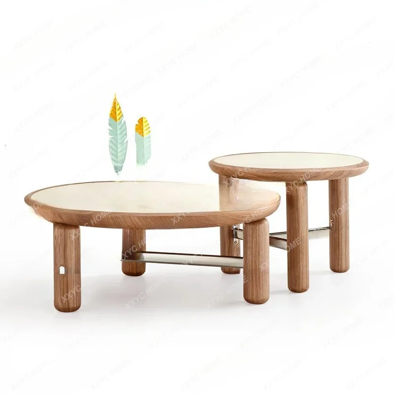 

Minimalist rock slab coffee table combination modern simple light luxury home living room round walnut size round coffee table