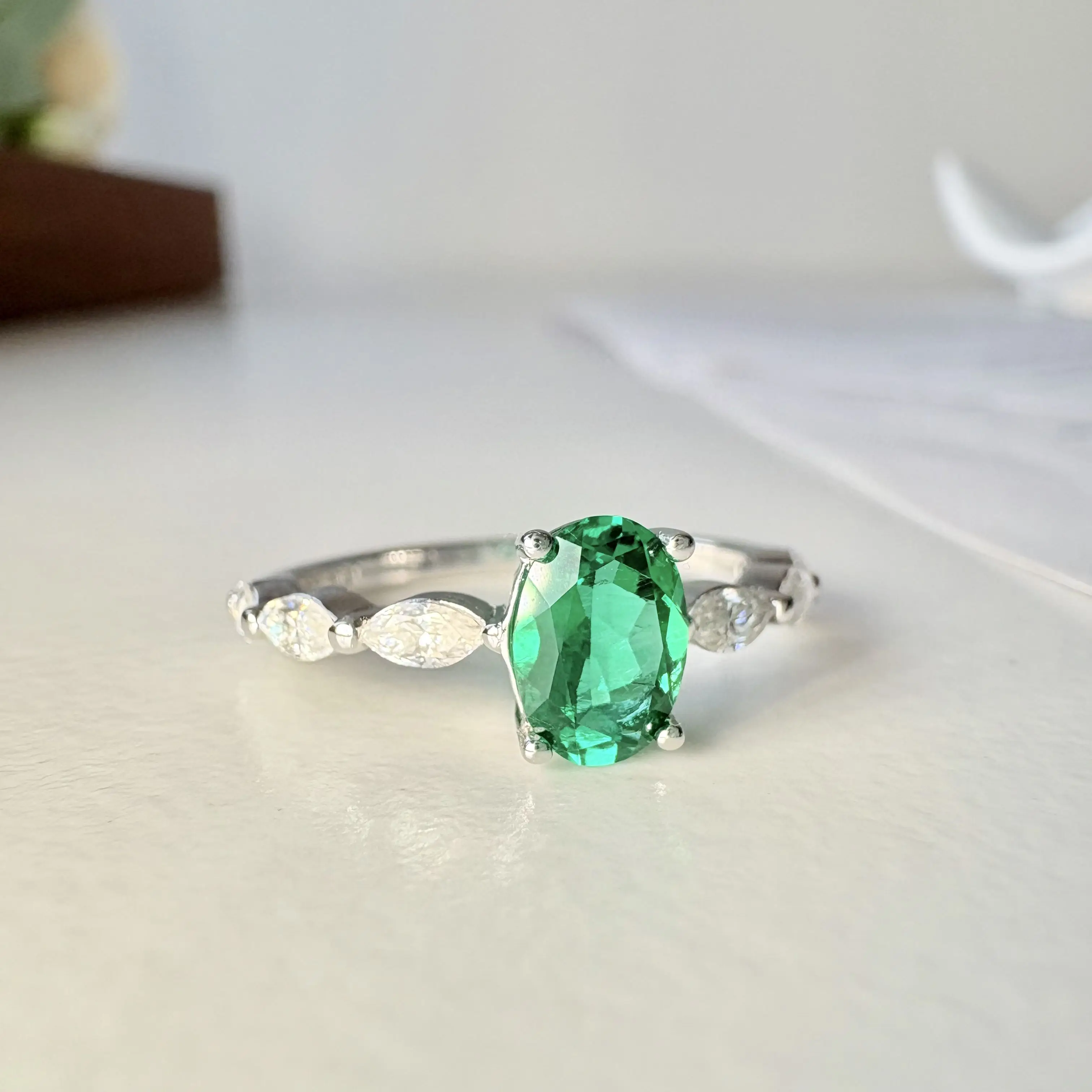 1CT Lab Grown Zambian Emerald Colombian Emerald Ring 100% S925 Sterling Silver Engagement Wedding Fine Jewelry for Women - Image 2