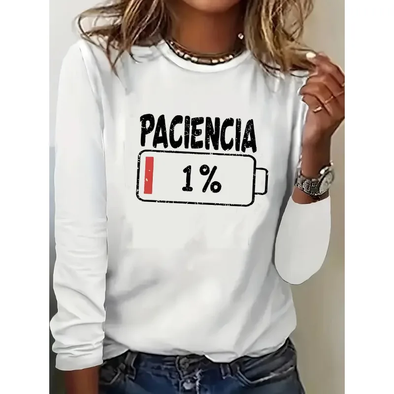 

PACIENCIA 1% Battery Pattern 3D Printed Round Neck Long Sleeve Breathable Quick Drying Loose Comfortable Daily Casual T-shirt