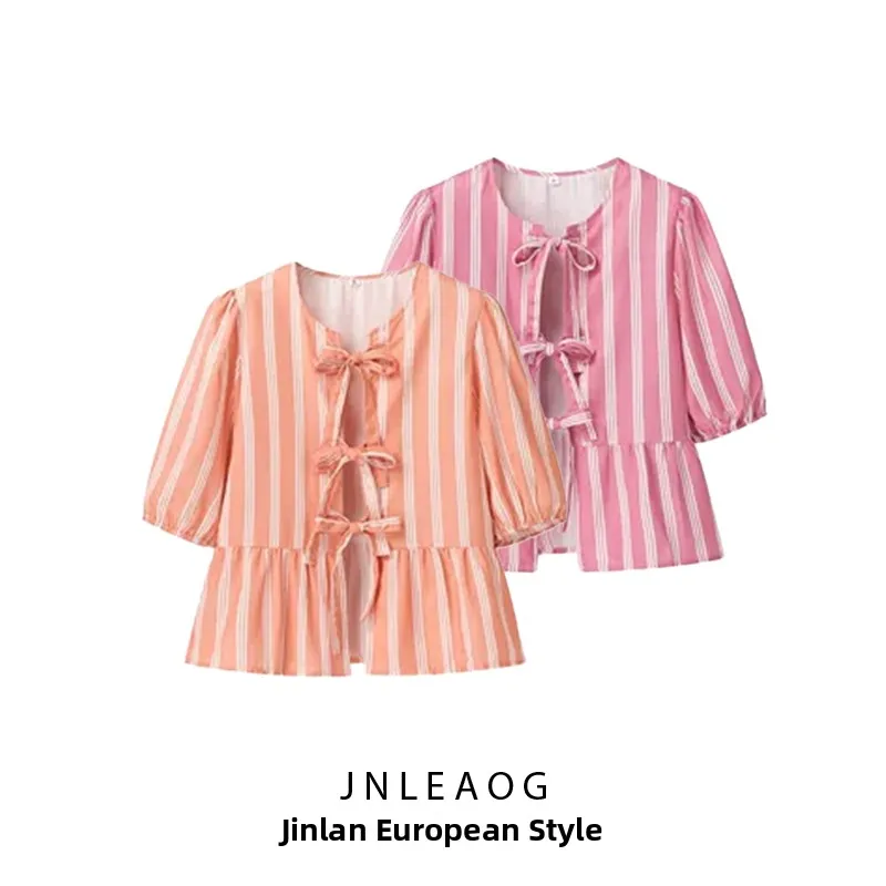 

Модная женская одежда в вертикальную полоску с галстуком-бабочкой, осенняя новинка JNLEAOG, дышащее полиэфирное волокно