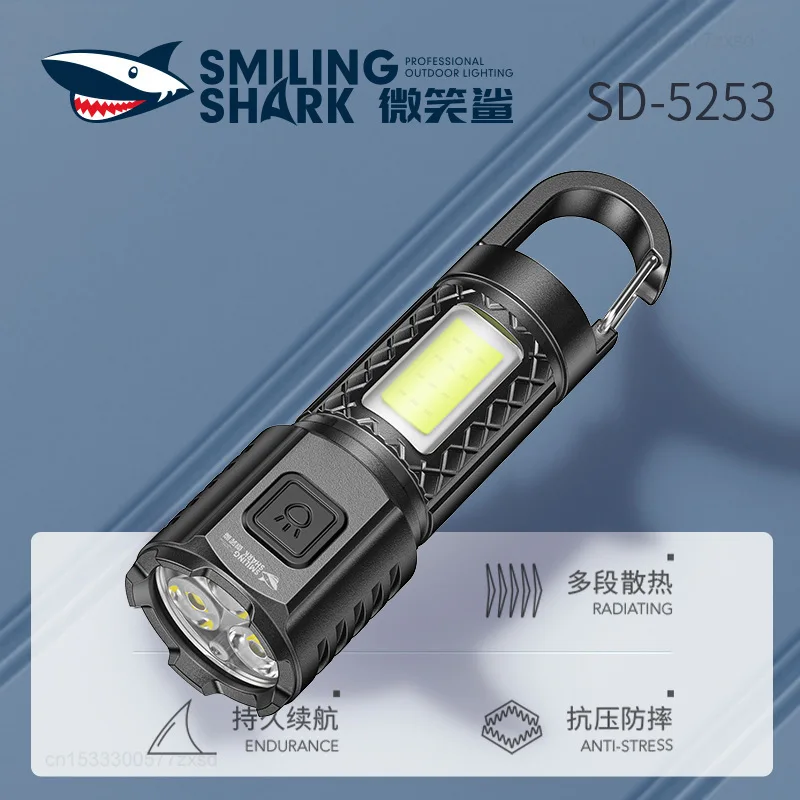 

SMILING SHARK 3, режим освещения, сильные светодиодные фонарики, портативный прожектор с быстрой зарядкой через USB, дальний уличный фонарик для кемпинга