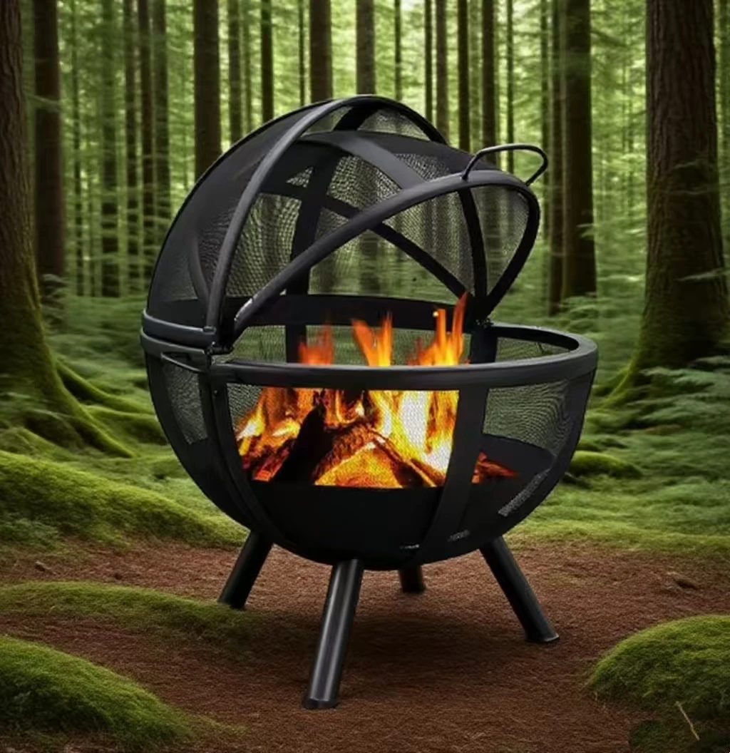 Ball Shaped Outdoor Garden Patio Backyard Bowl Flaming Steel Sphere Portable Smokeless Brazier Wood Burning Fire Pit